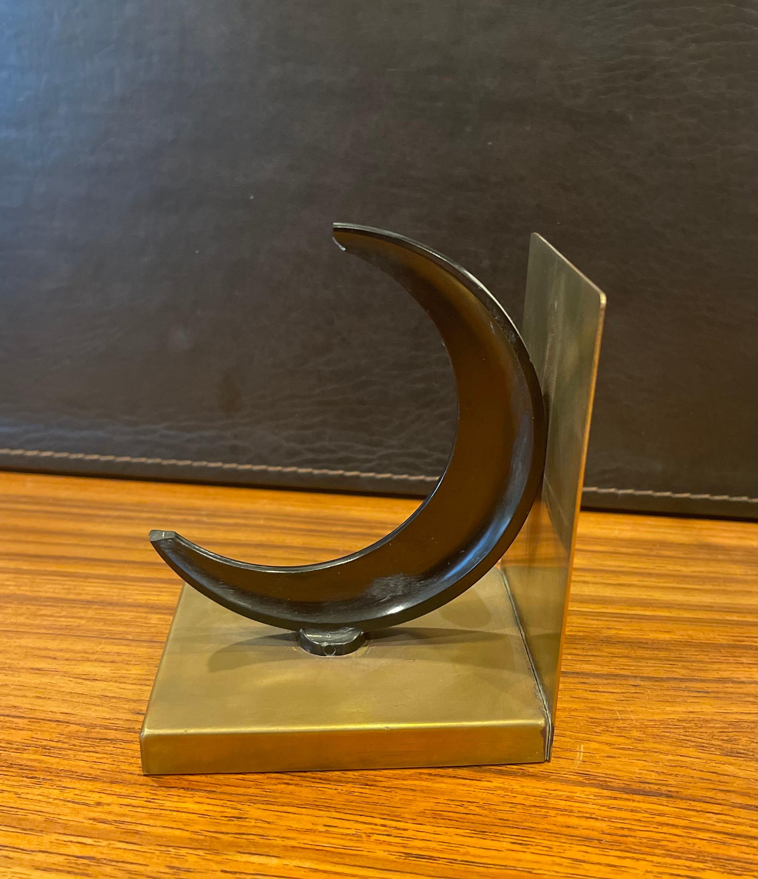 Crescent Moon & Brass Art Deco Bookends by Walter Von Nessen for Chase & Co. For Sale 4