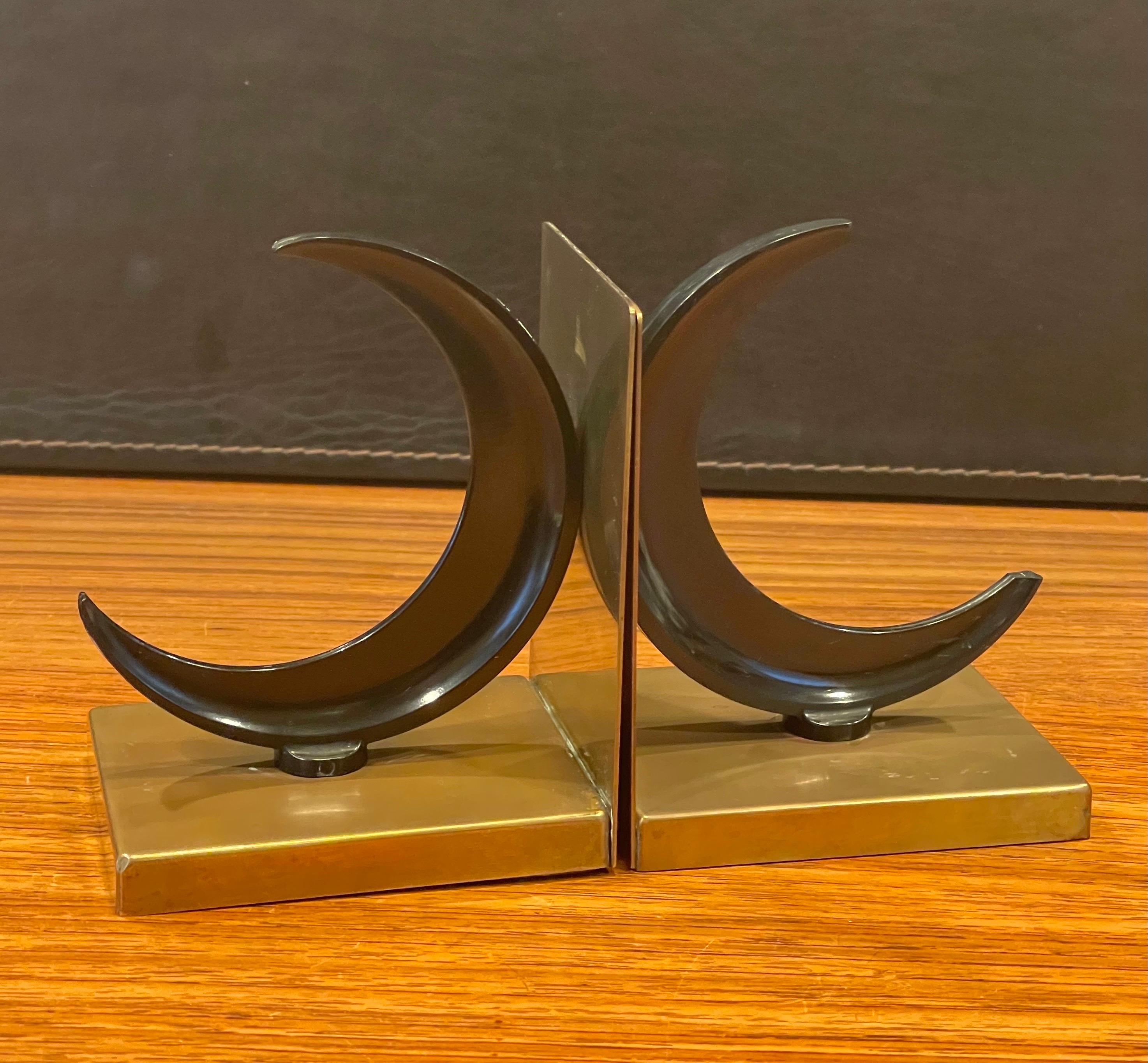 Crescent Moon & Brass Art Deco Bookends by Walter Von Nessen for Chase & Co. For Sale 5
