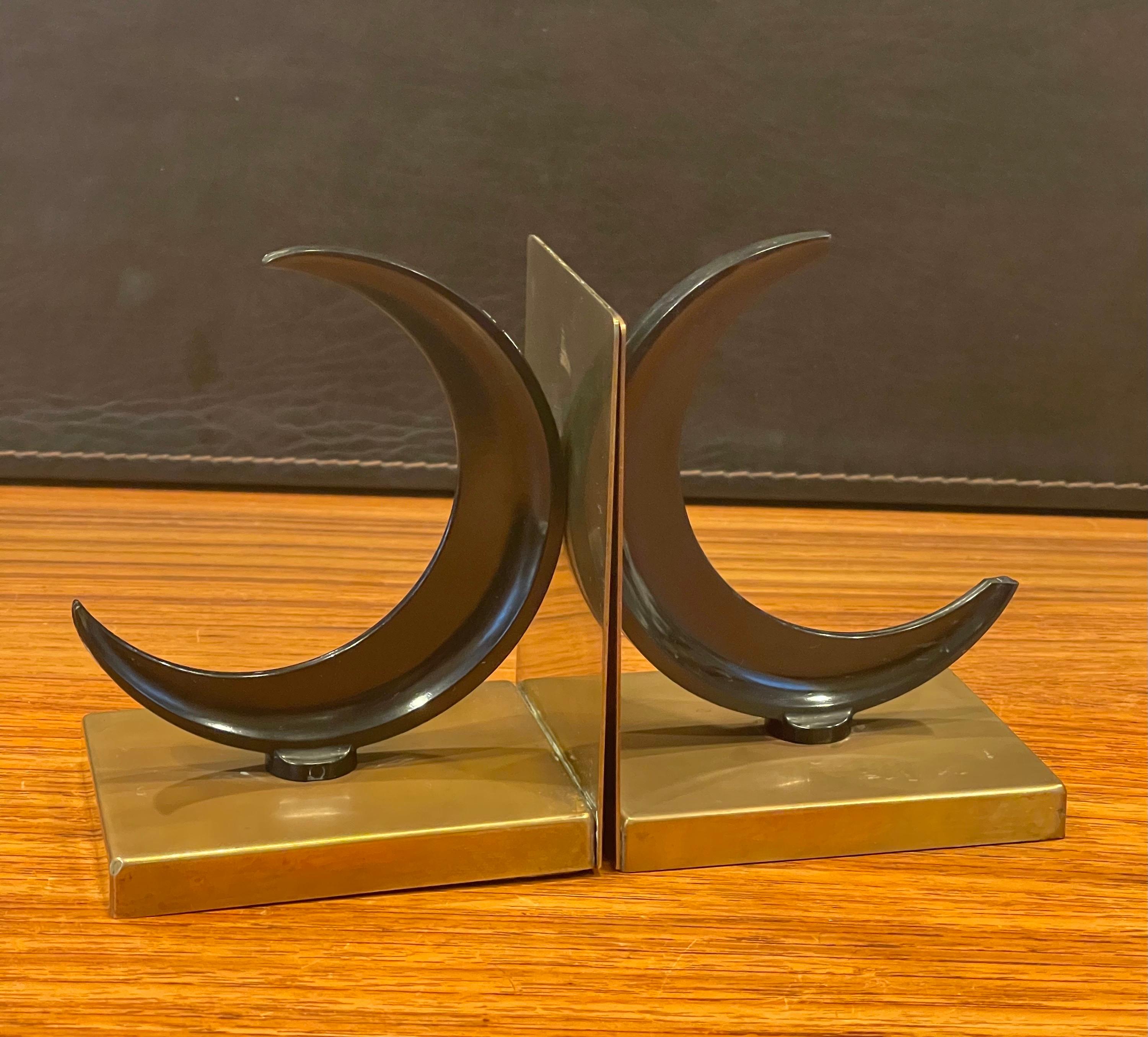 American Crescent Moon & Brass Art Deco Bookends by Walter Von Nessen for Chase & Co. For Sale