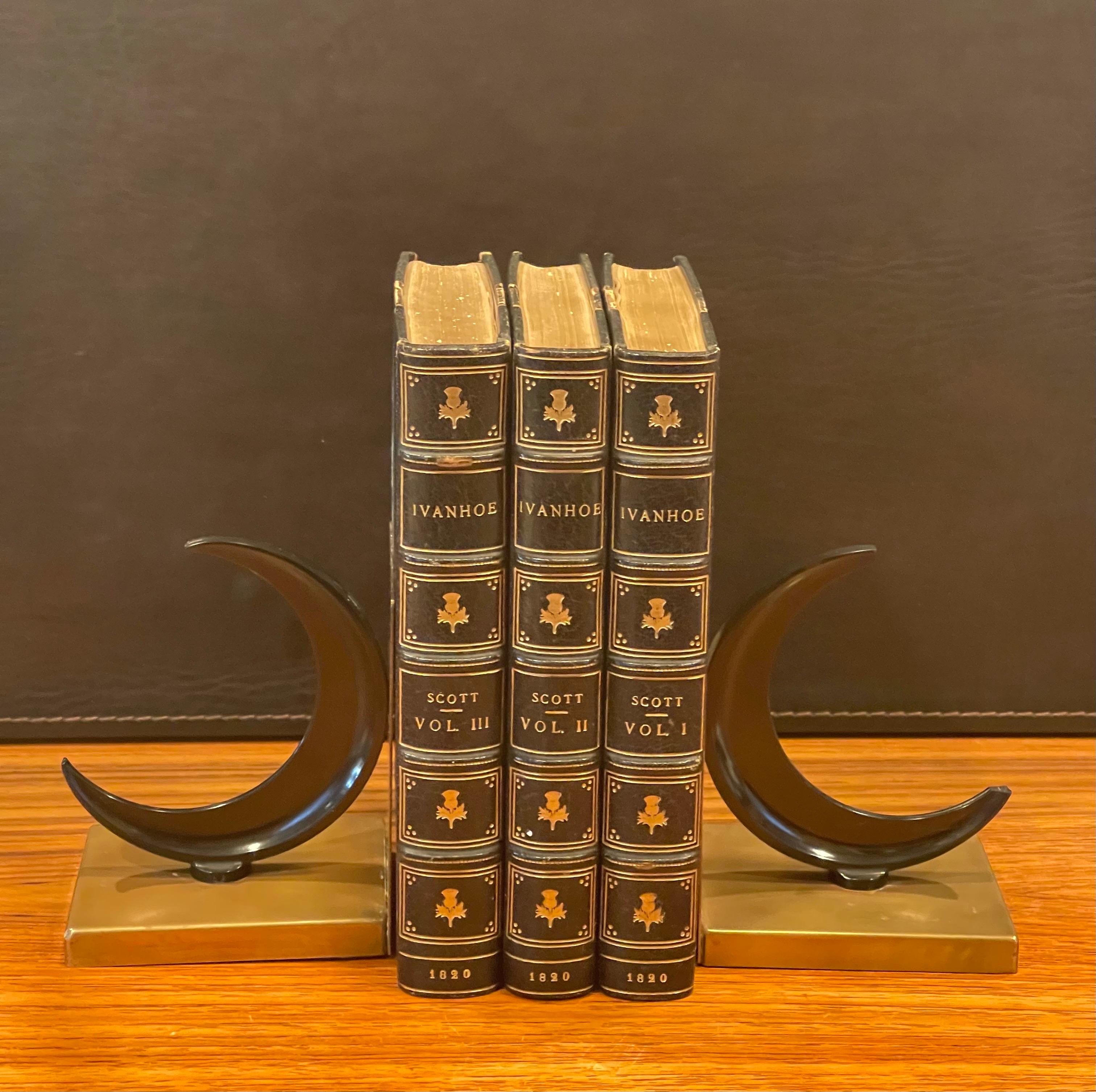 20th Century Crescent Moon & Brass Art Deco Bookends by Walter Von Nessen for Chase & Co. For Sale