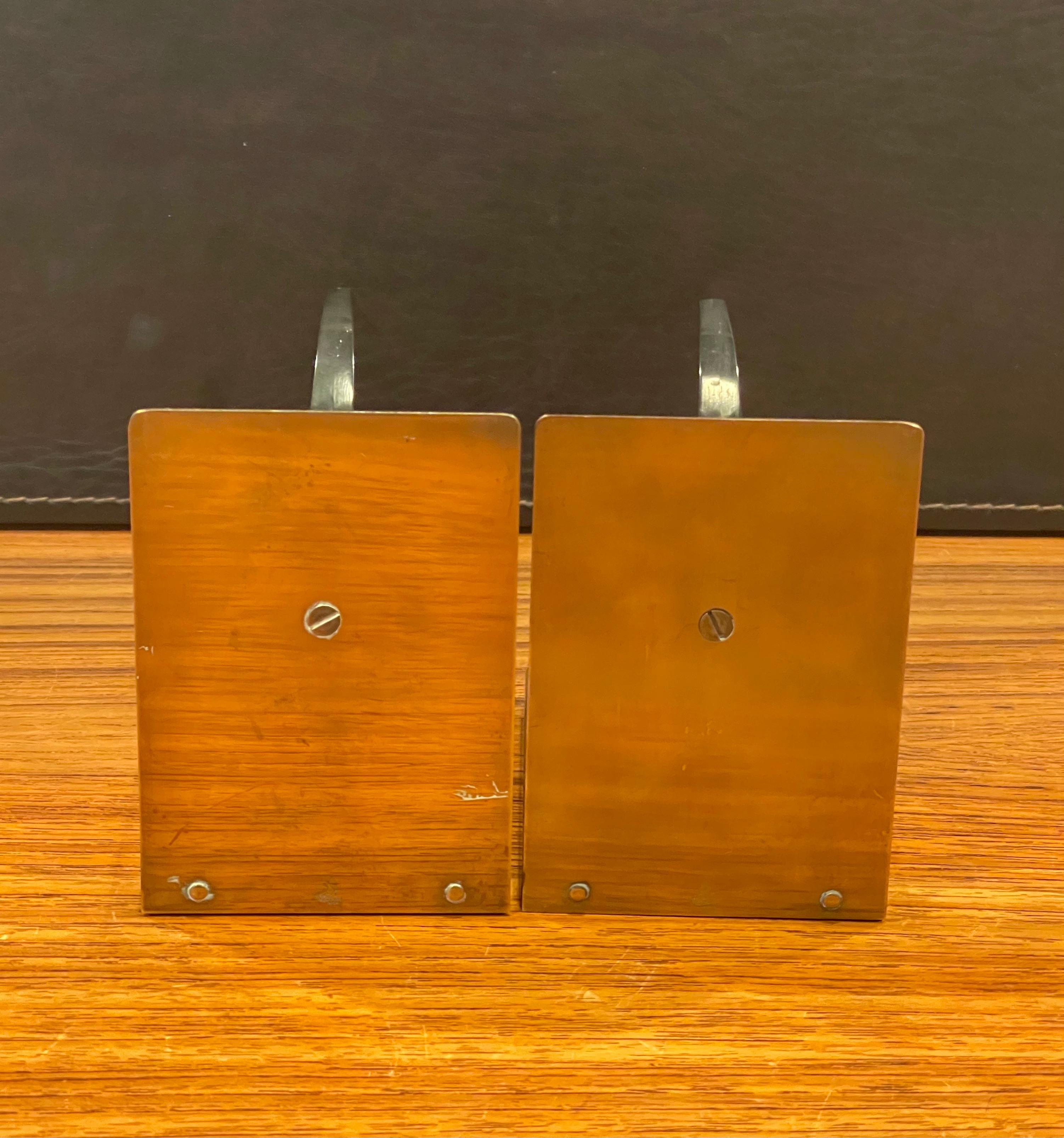 Crescent Moon & Brass Art Deco Bookends by Walter Von Nessen for Chase & Co. For Sale 2