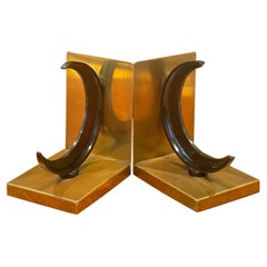 Used Crescent Moon & Brass Art Deco Bookends by Walter Von Nessen for Chase & Co.