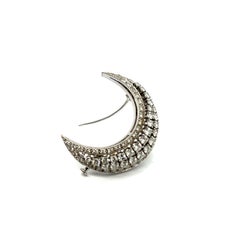 Crescent Moon Brooch with Diamonds in 18 Karat White Gold