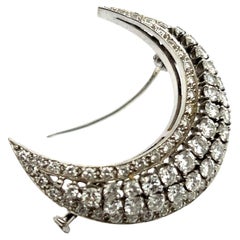 Crescent Moon Brooch with Diamonds in 18 Karat White Gold