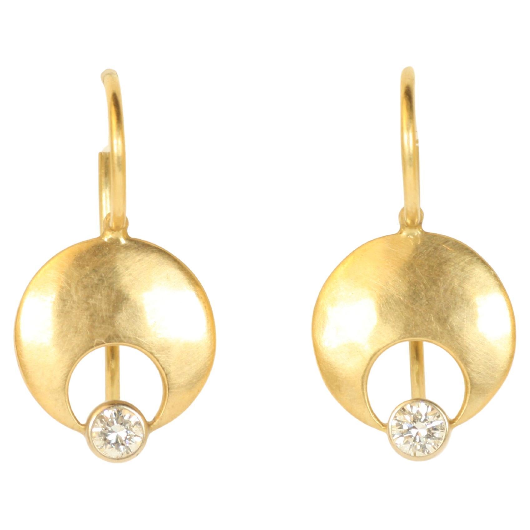 Crescent Moon Diamond Drop Earrings in 18K Yellow Gold by Bracken Jewelers