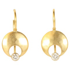 Crescent Moon Diamond Drop Earrings in 18K Yellow Gold by Bracken Jewelers