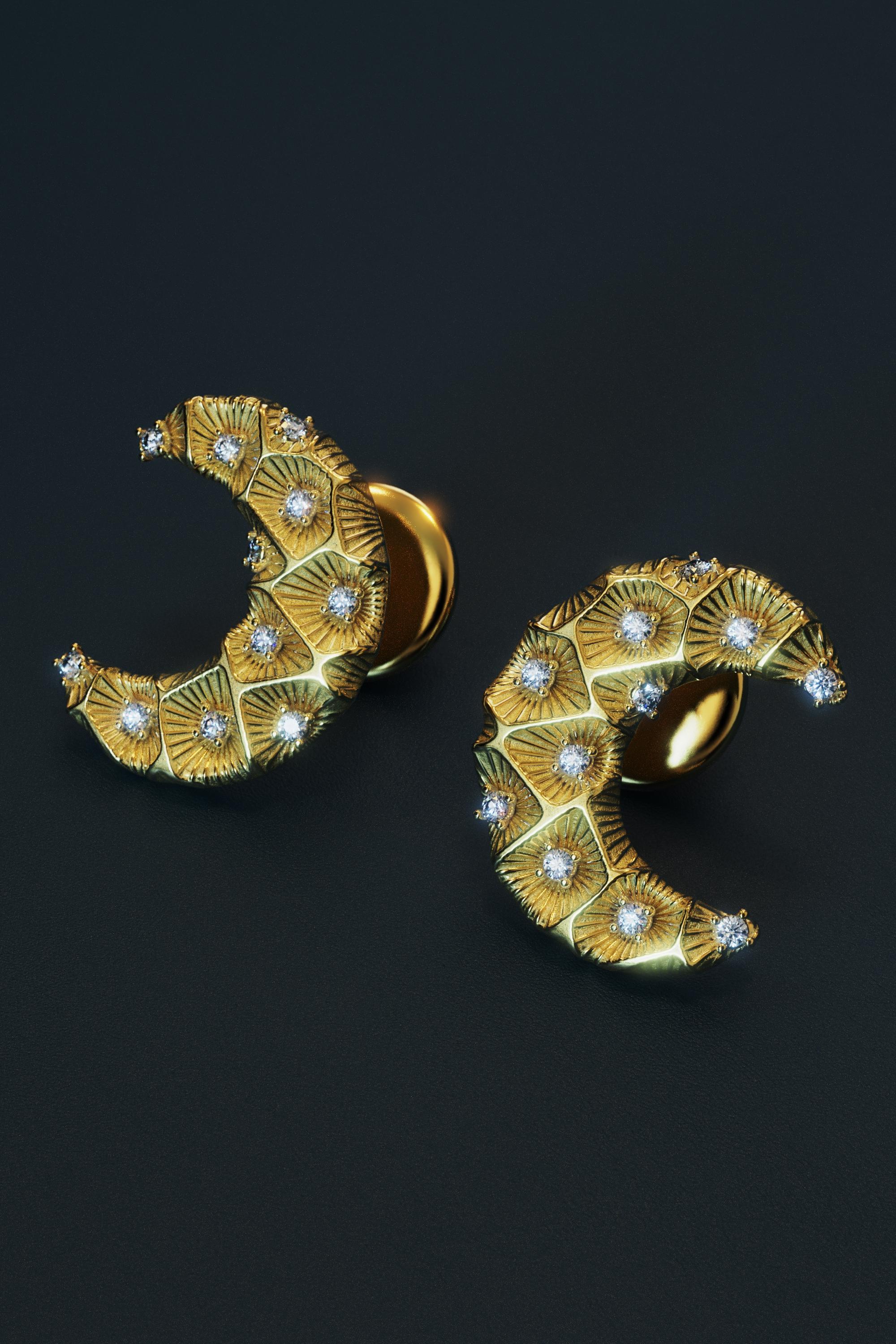Made to order Crescent Moon Diamond Stud Earrings – 14K Solid Gold – Handmade In Italy

These crescent moon stud earrings from the Calypso Collection will have you embracing celestial elegance. Set with 0.14 carats of natural diamonds, these