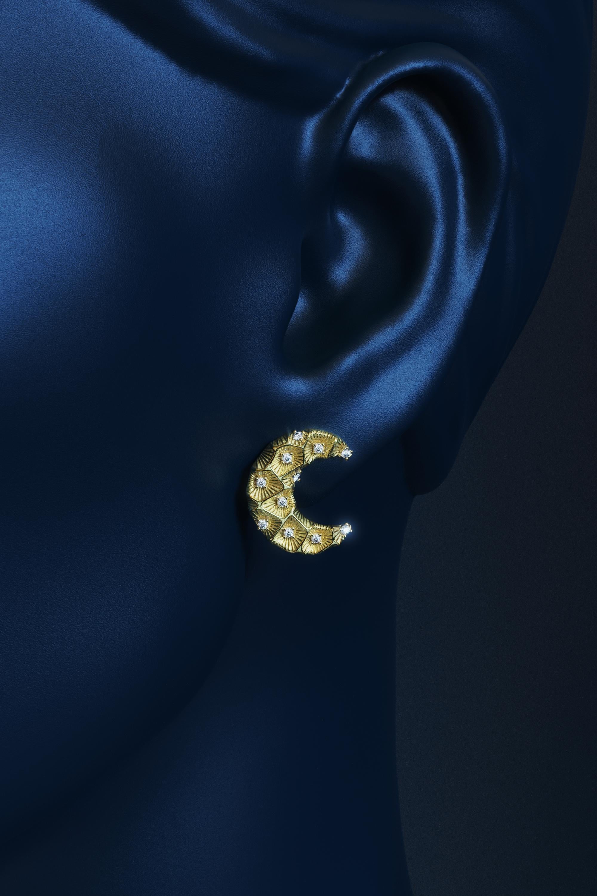 Crescent Moon Diamond Earrings – 14K Solid Gold - Italy - Oltremare Gioielli For Sale 2