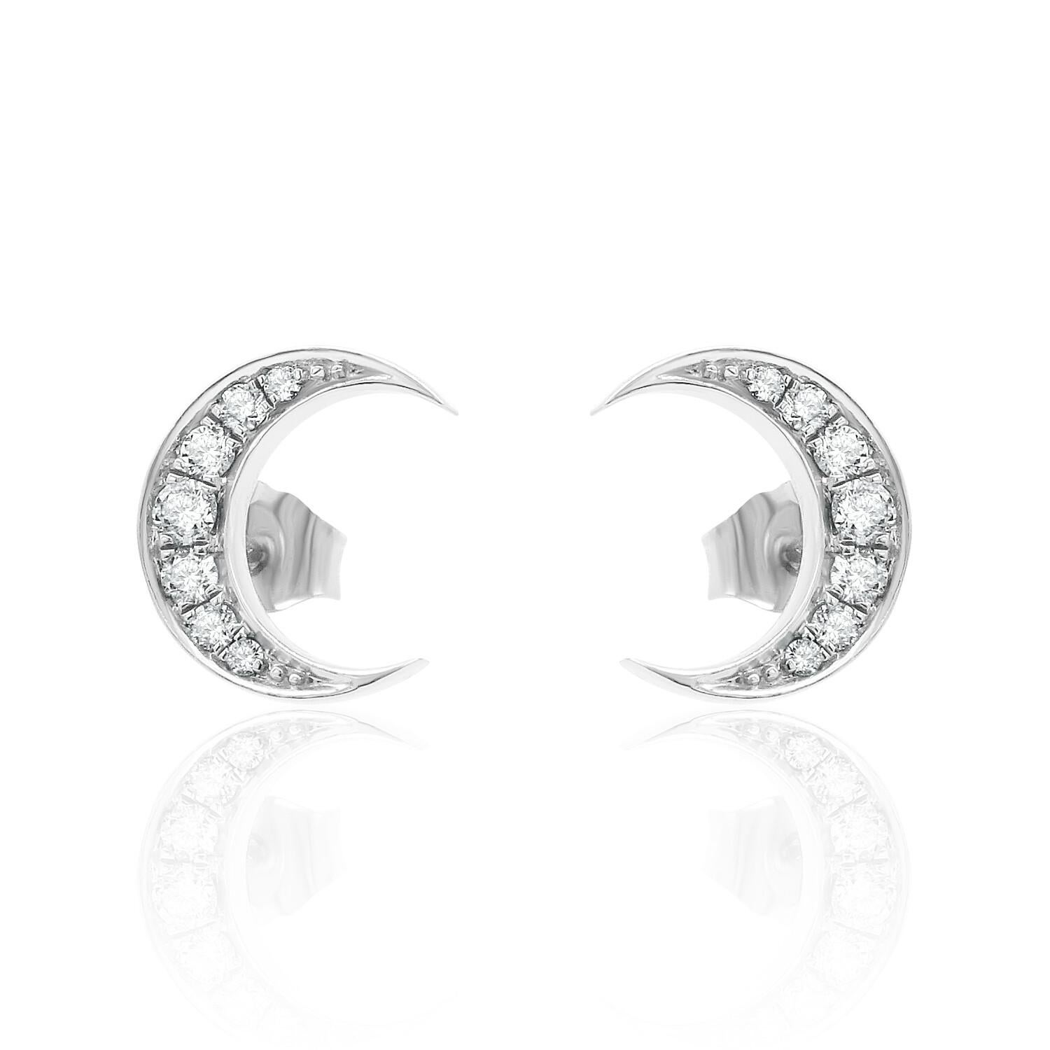 Beautiful Crescent Diamond Earrings, featuring:
✧ 14 natural earth mined diamonds G-H color VS-SI weighing 0.21 carats 
✧ Measurements: 11mm*2.7mm
✧ Available in 14K White, Yellow, and Rose Gold
✧ Push back friction closure
✧ Free appraisal included