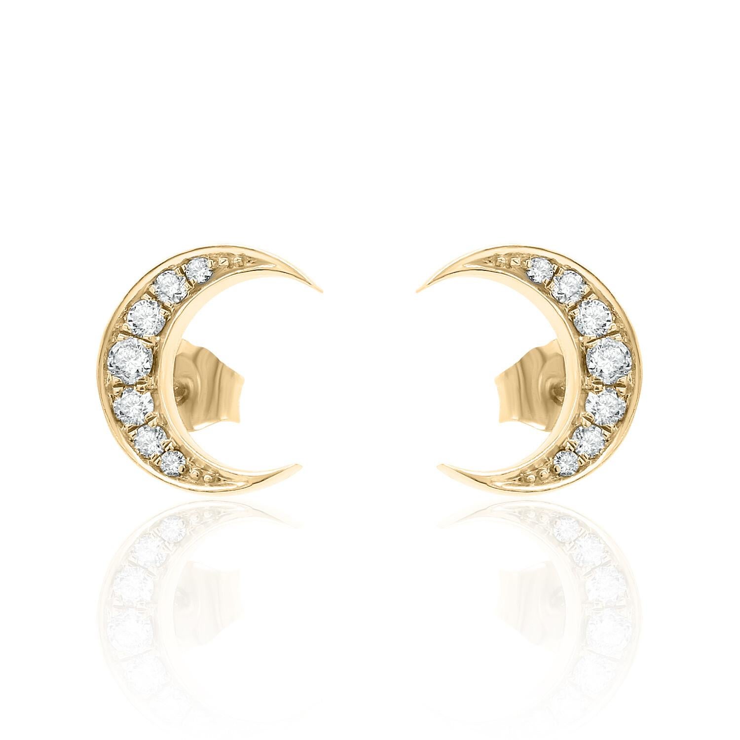 Contemporary Crescent Moon Diamond Earrings 14K White, Yellow, and Rose Gold