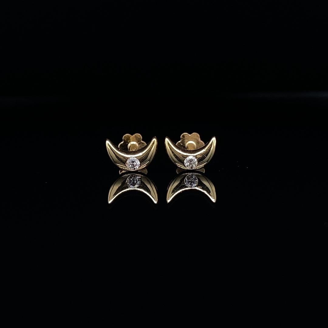 Women's Crescent Moon Diamond Earrings for Girls (Kids/Toddlers) in 18K Solid Gold For Sale