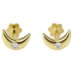 Boucles d'oreilles en or massif 18 carats avec diamants en forme de croissant de lune pour filles (enfants)