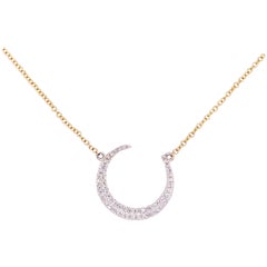 Crescent Moon Diamond Necklace, 14k White and Yellow Gold, Mixed Metal, Adjust
