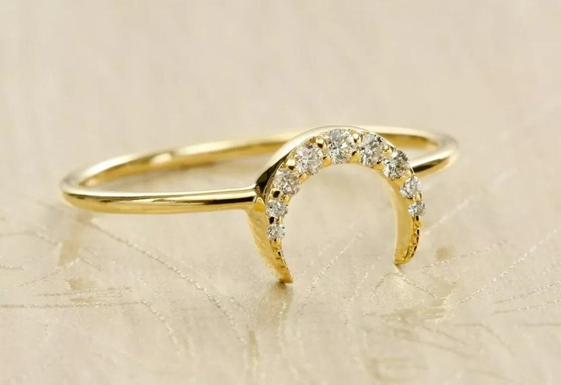Crescent Moon Diamond Ring 14k Solid Gold Horn Ring Designer Diamond Ring Band.
Light weight can be worn everyday

Additional information:
Condition: New with tags: A brand-new, unused, and unworn item (including handmade items) in the original