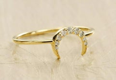 Crescent Moon Diamond Ring Band in 14k Solid Gold Horn Ring Design