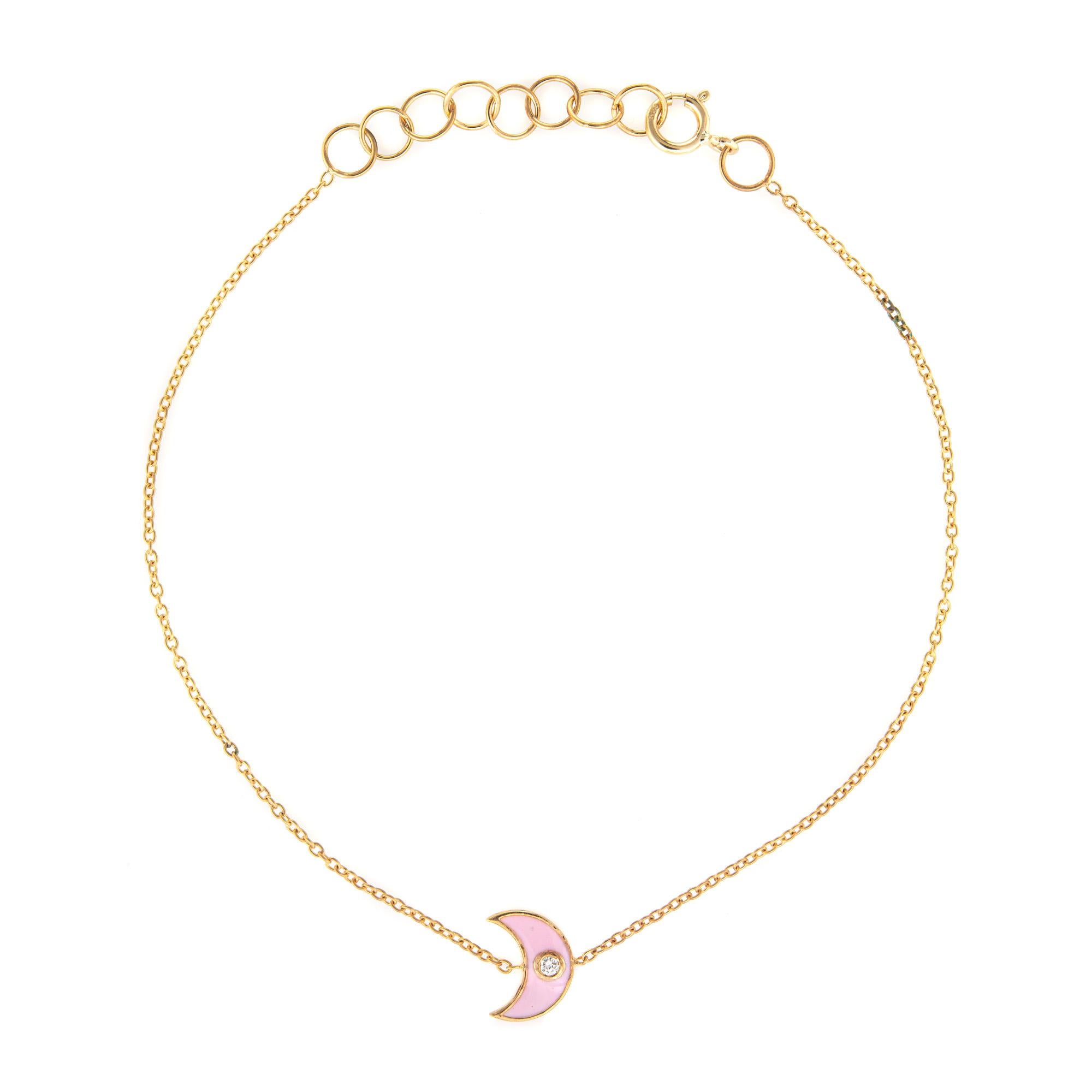 Moderne Bracelet croissant de lune réglable en or 14 carats, émail et diamants en forme de losange en vente