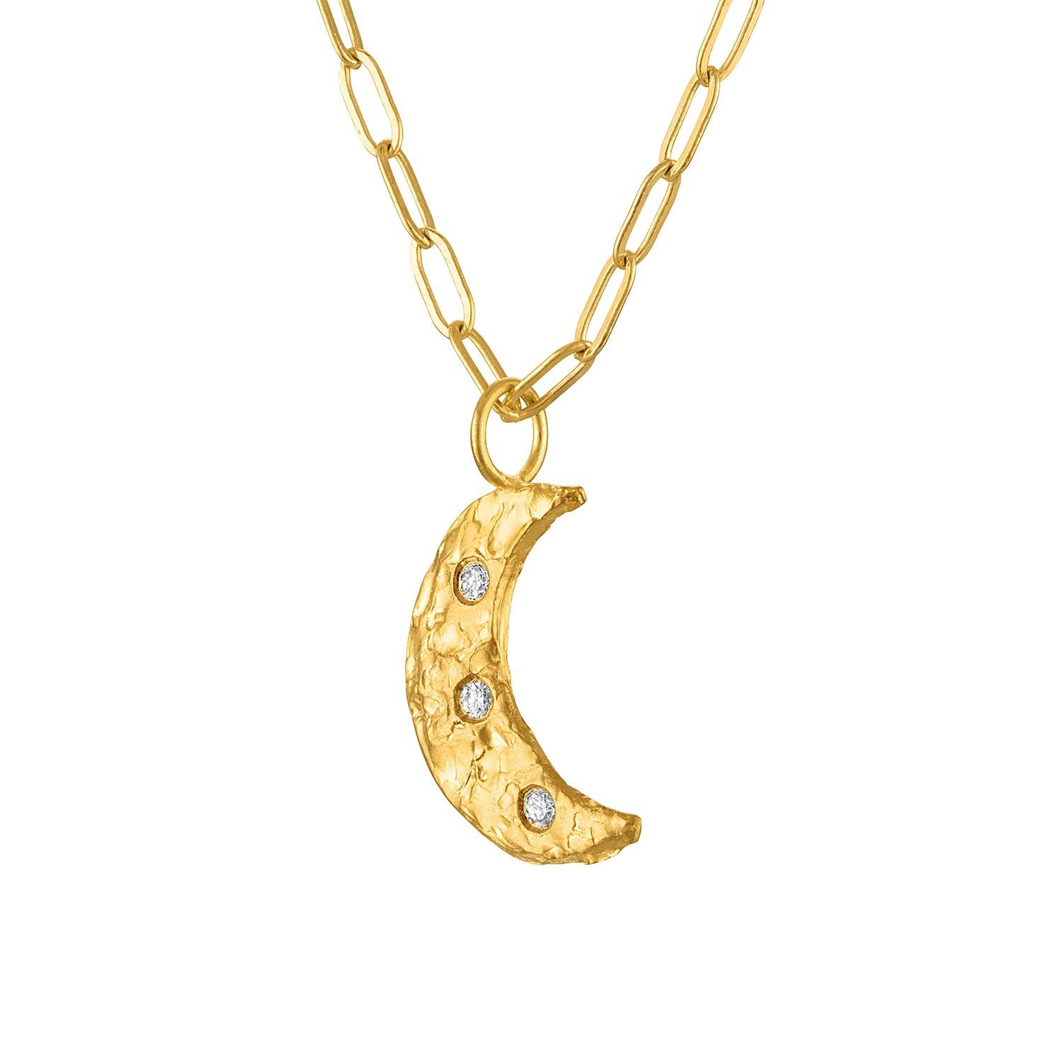 Artisan Crescent Moon Mini Pendant in 22k Gold For Sale