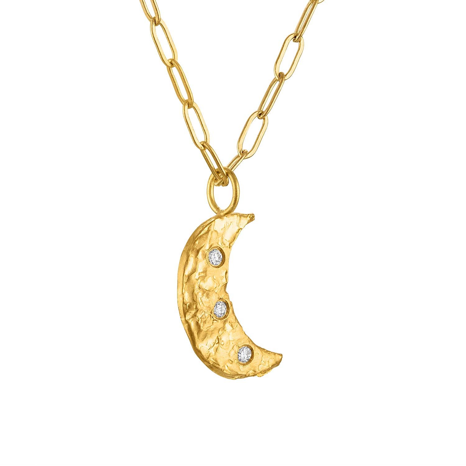 Round Cut Crescent Moon Mini Pendant in 22k Gold For Sale
