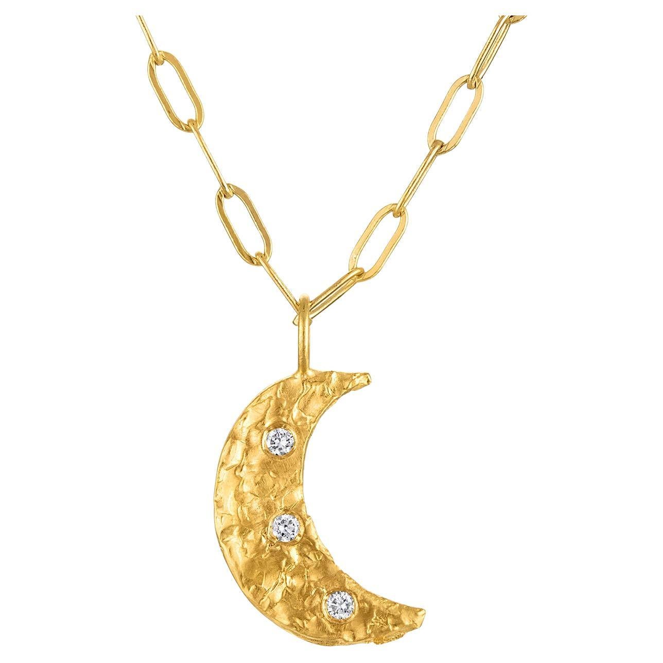 Crescent Moon Mini Pendant in 22k Gold For Sale