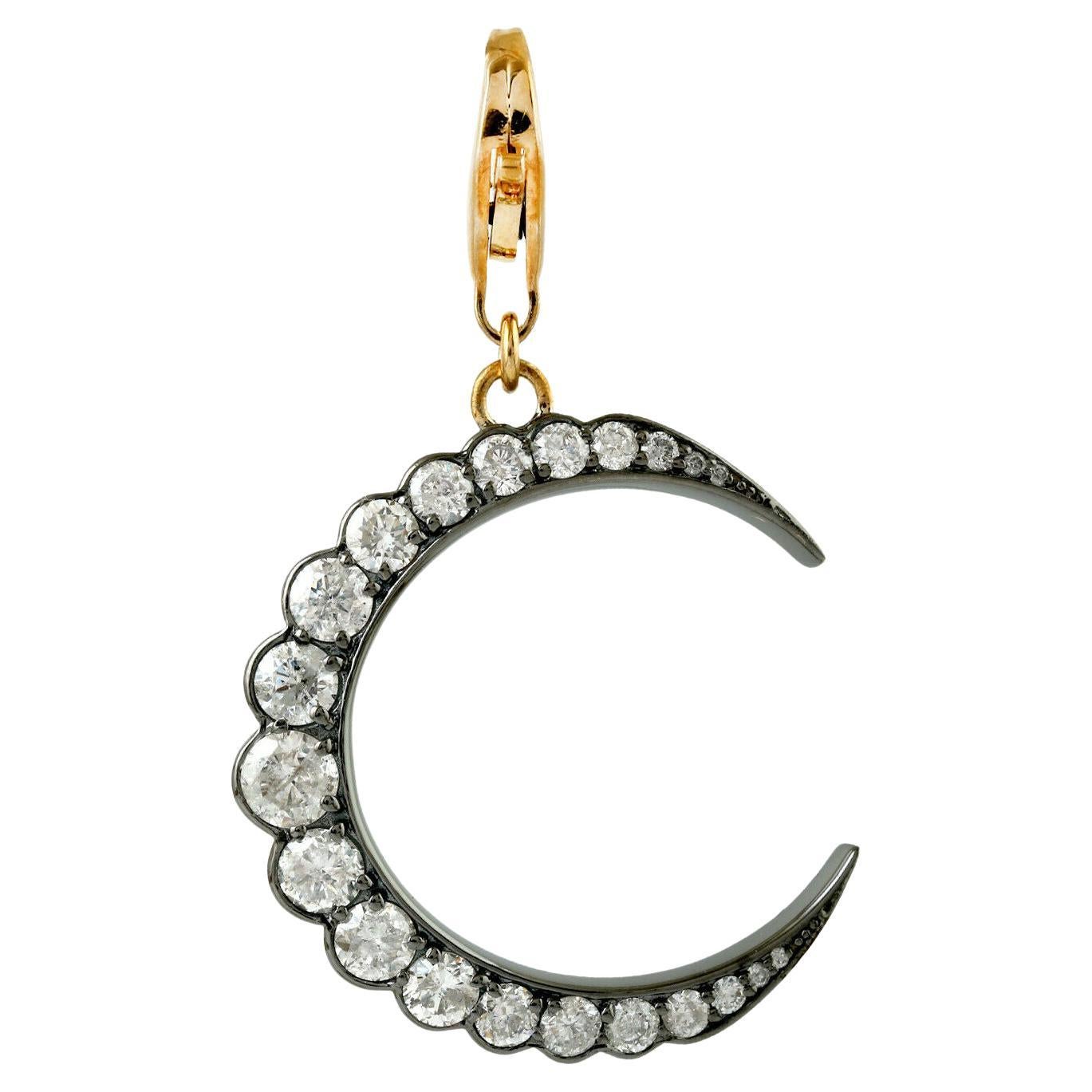Crescent Moon Pendant Necklace in 14K Gold with 1.75ct Diamonds