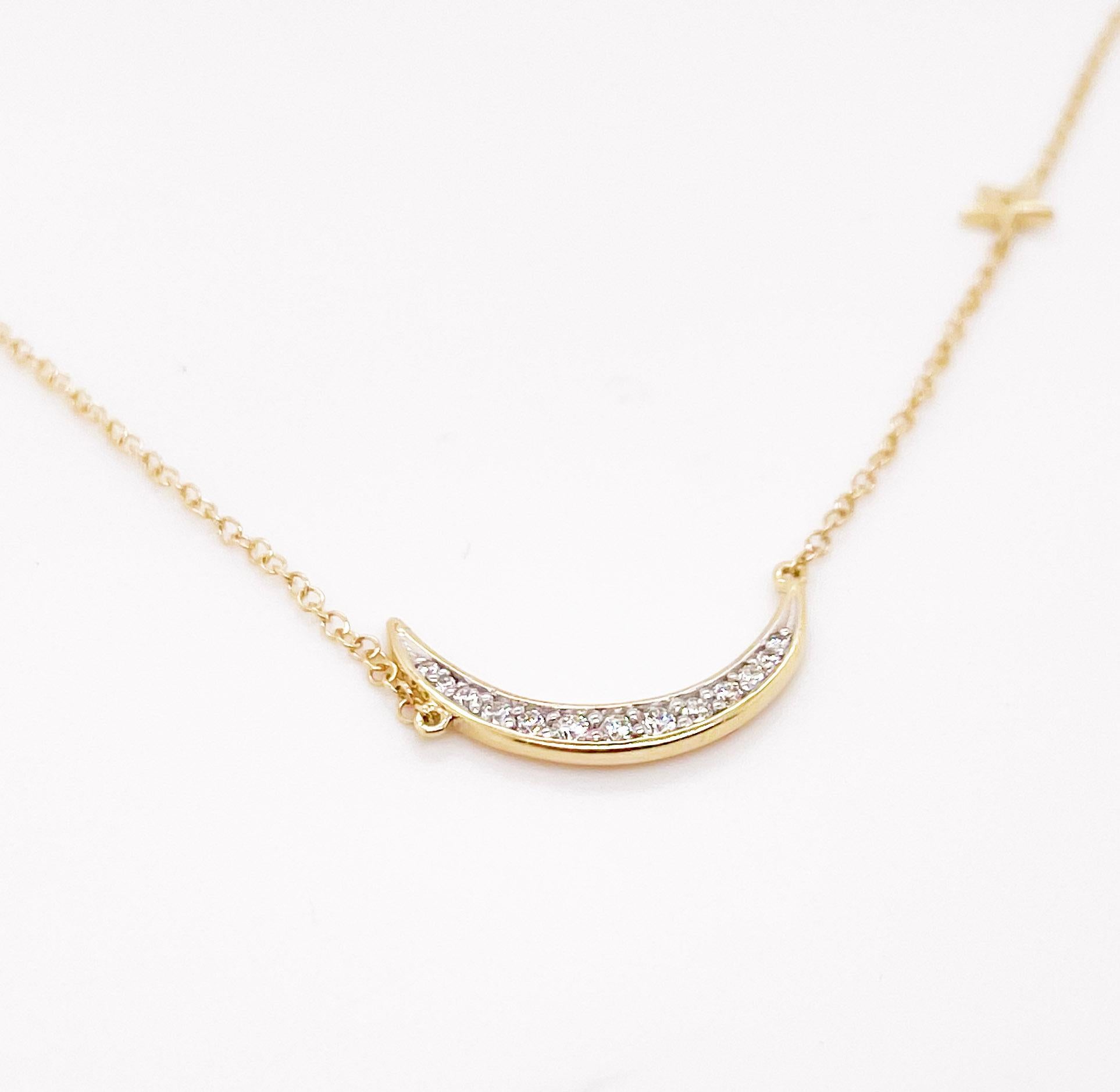 The details for this beautiful necklace are listed below:
Metal Quality: 14K Yellow Gold
Pendant Style: Crescent Moon
Diamond Number: 14
Diamond Shape: Round Brilliant
Diamond Total Weight: .11ct
Diamond Clarity: VS2 (Excellent, Eye Clean)
Diamond