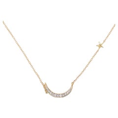 Moon Pendant Necklace, Crescent Moon & Star, 14 Diamonds, Yellow Gold
