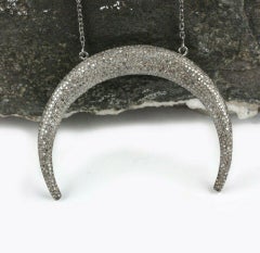 Crescent Moon Pendant Pave Diamond in 925 Silver