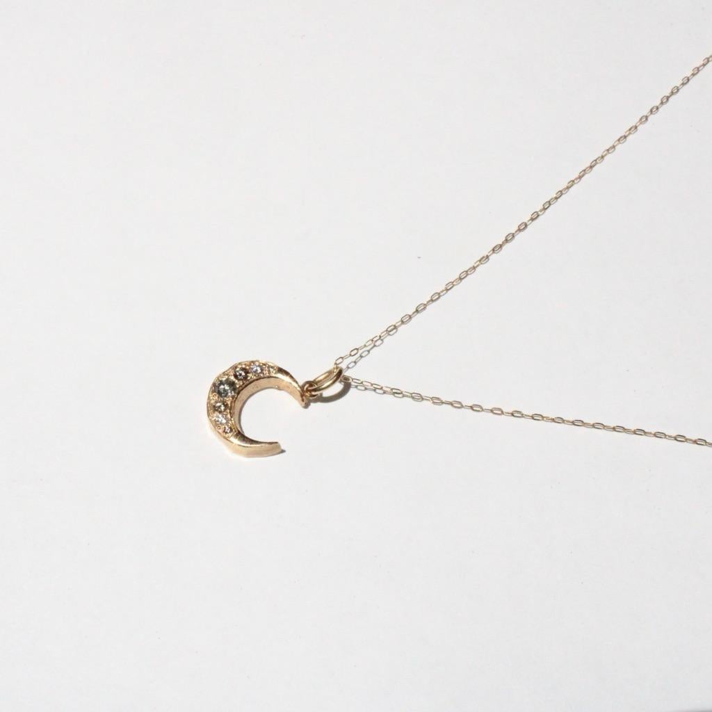 Crescent Moon Pendant with Salt and Pepper Diamonds in 14 Karat Gold In New Condition For Sale In Foxborough, MA