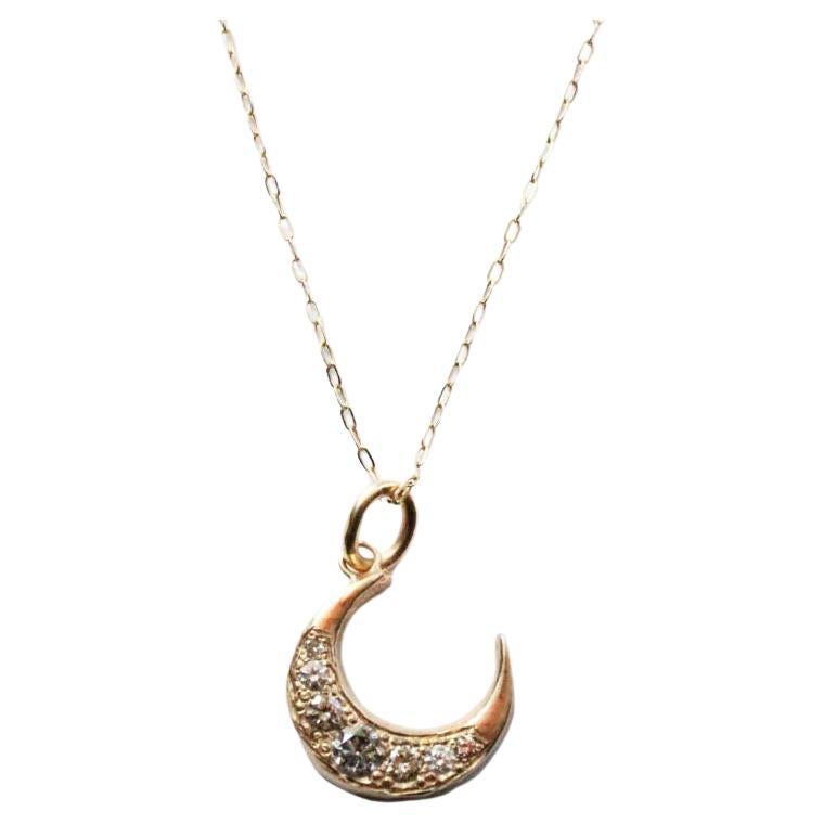Crescent Moon Pendant with Salt and Pepper Diamonds in 14 Karat Gold For Sale