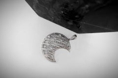 Crescent Moon Silhouette Diamond Pendant in 18K White Gold