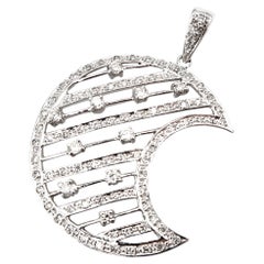 Crescent Moon Silhouette Diamond Pendant in 18K White Gold