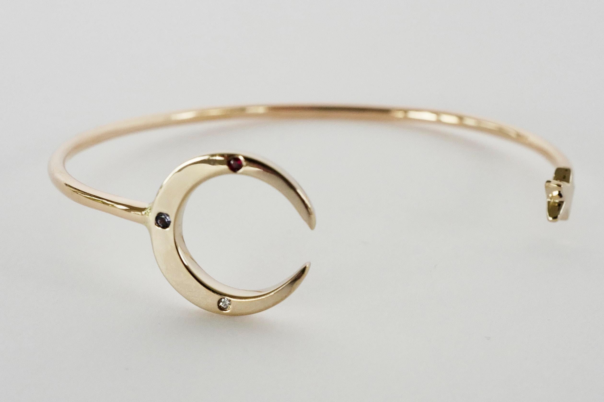 Bracelet jonc étoile de lune croissante diamant blanc tanzanite émeraude Neuf - En vente à Los Angeles, CA