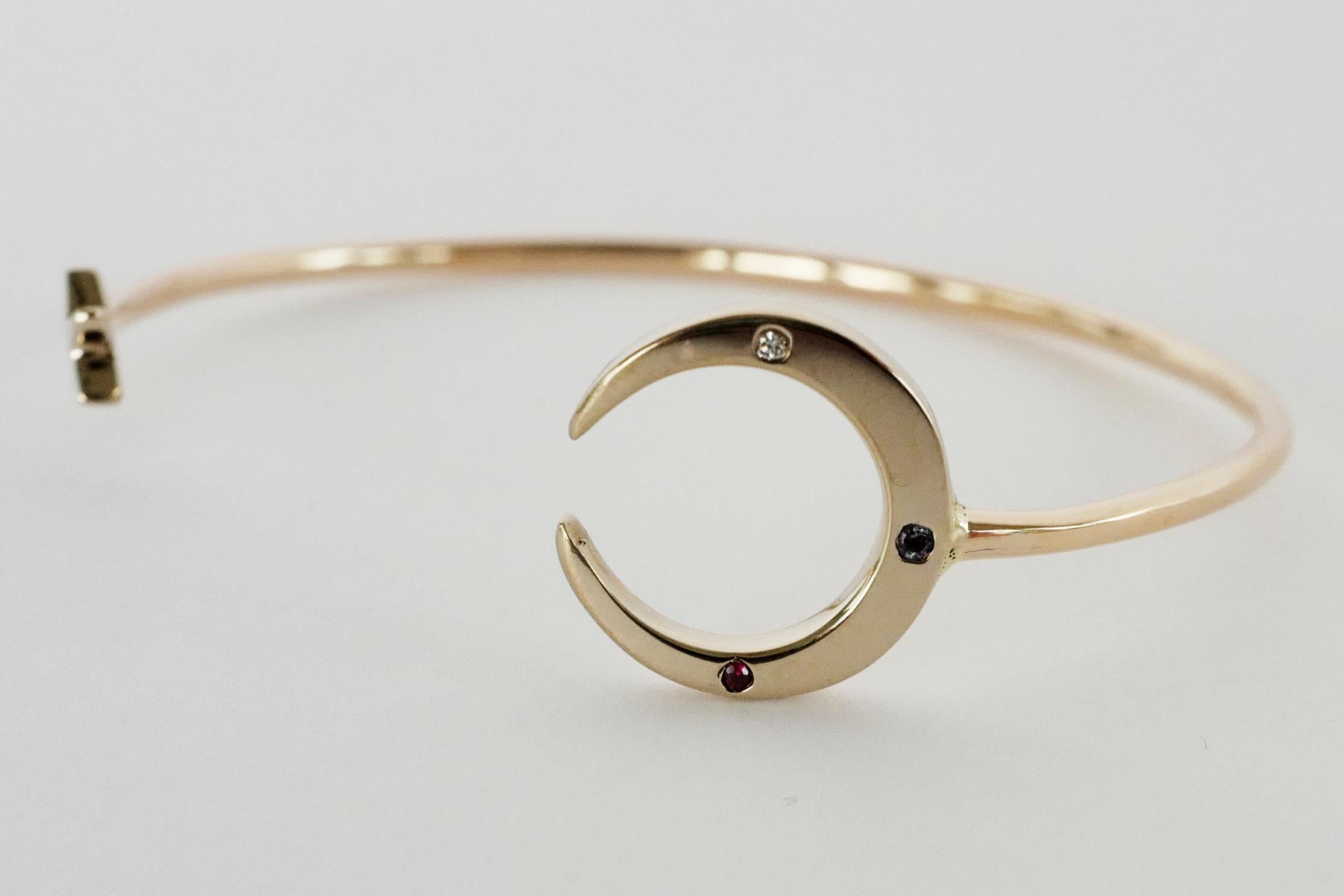 Bracelet jonc étoile de lune croissante diamant blanc tanzanite émeraude Pour femmes en vente
