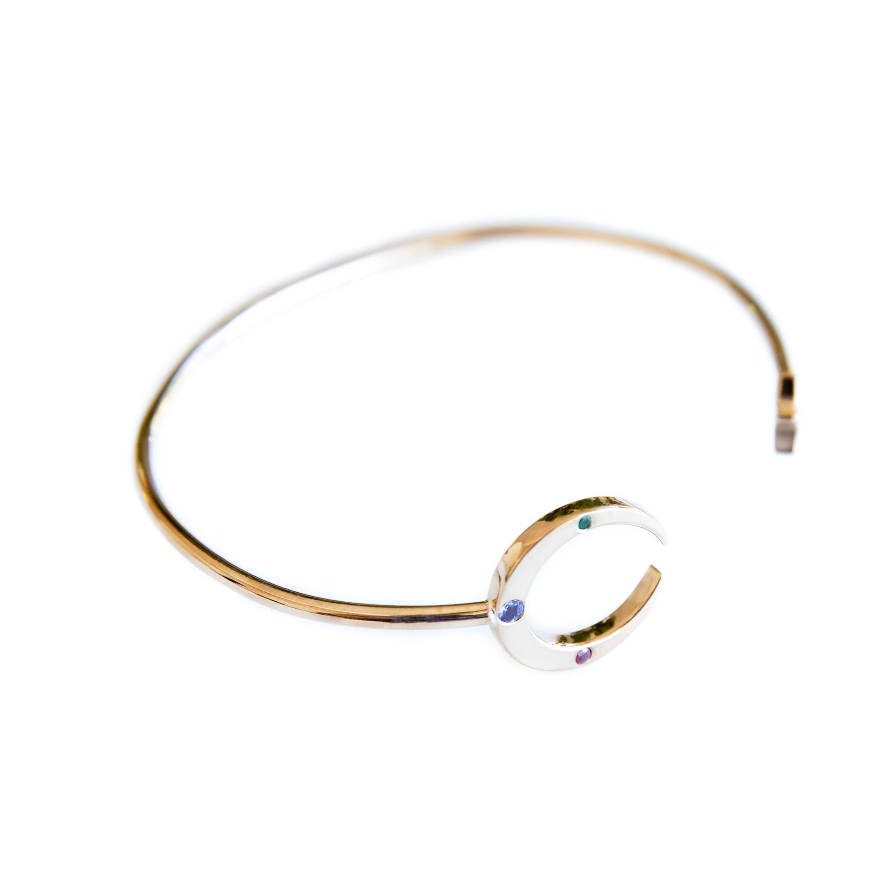 Taille brillant Bracelet Croissant de Lune Etoile Bangle Emerald en vente