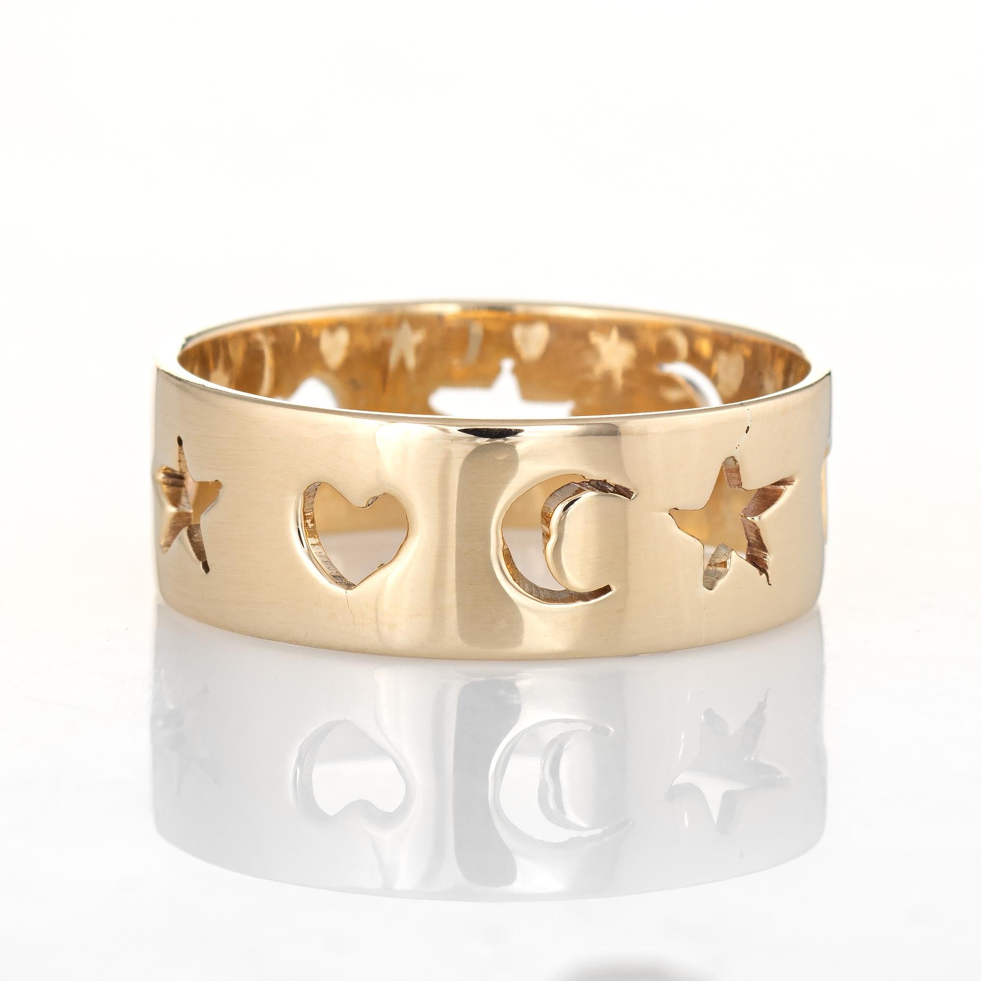 Mondsichel Stern Liebe Herz Band Vintage 14 Karat Gelbgold Cut Out Ring (Moderne)