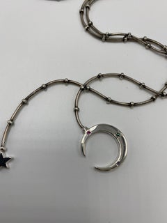 Crescent Moon Star Necklace Emerald Ruby Tanzanite Sterling Silver