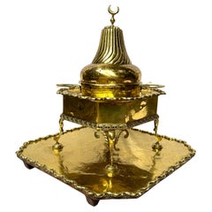 Crescent of Smoke: A Majestic Ottoman Censer in Brass and Wood, Circa 1900
