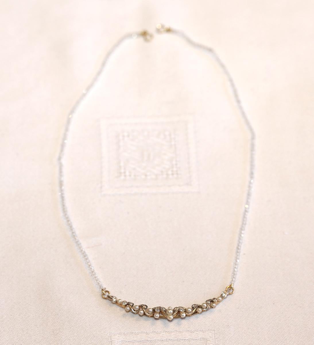 Crescent Pendant Pearls Old-Mine Diamonds Rock Crystal, 1930 In Good Condition For Sale In Herzelia, Tel Aviv