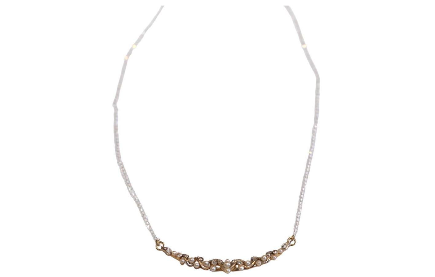 Croissant Perles Diamants Mine Ancienne Cristal de Roche, 1930 en vente 2