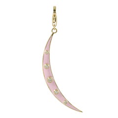 Crescent Pink Enamel Moon Diamond 14k Gold Pendant Necklace