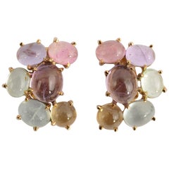 Crescent Shaped Cabochon Gem Earrings