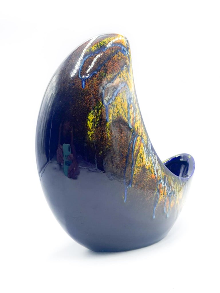 Crescent-Shaped Hand Painted Vase by Roberto Rigon for Bertoncello ...