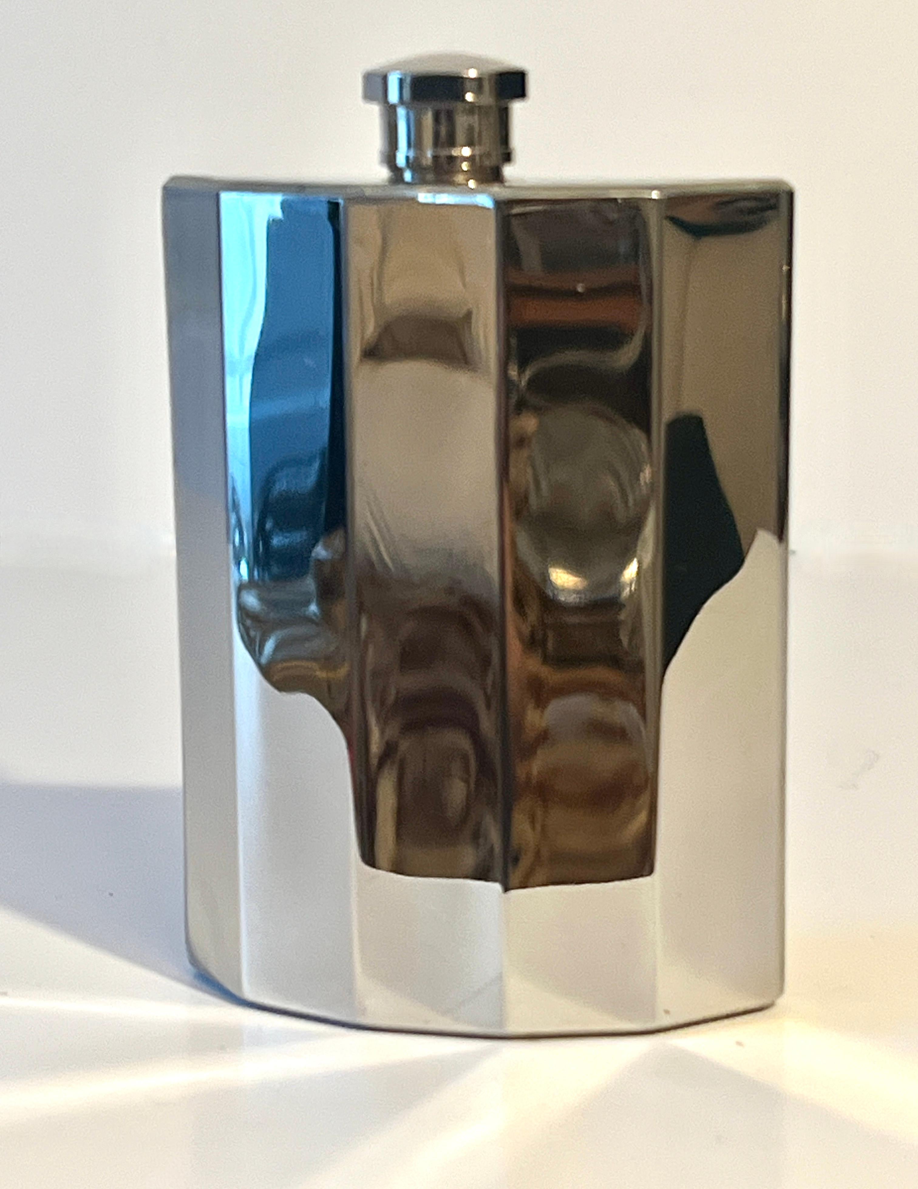 Modern Crescent Shaped Ribbed Flask with Screw Lid For Sale