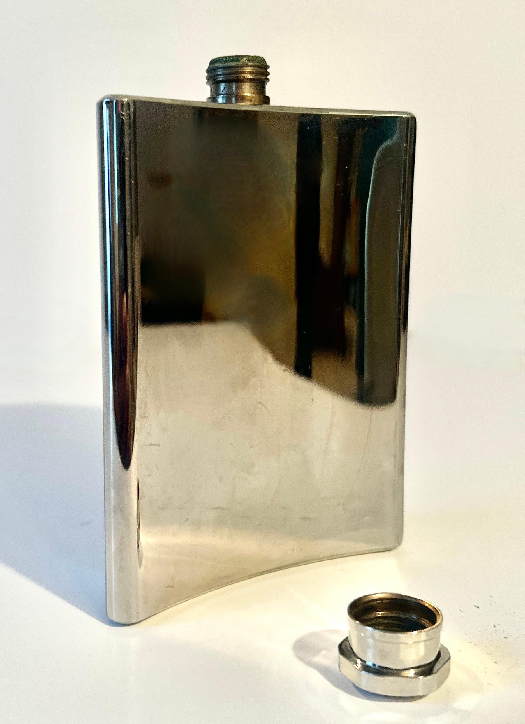 20th Century Crescent Shaped Ribbed Flask with Screw Lid For Sale