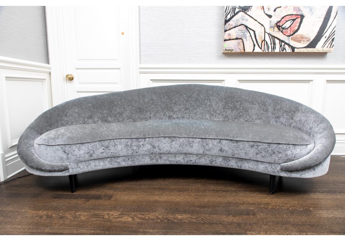 Crescent Shaped Sofa Covered Plush Fabric For Sale 6