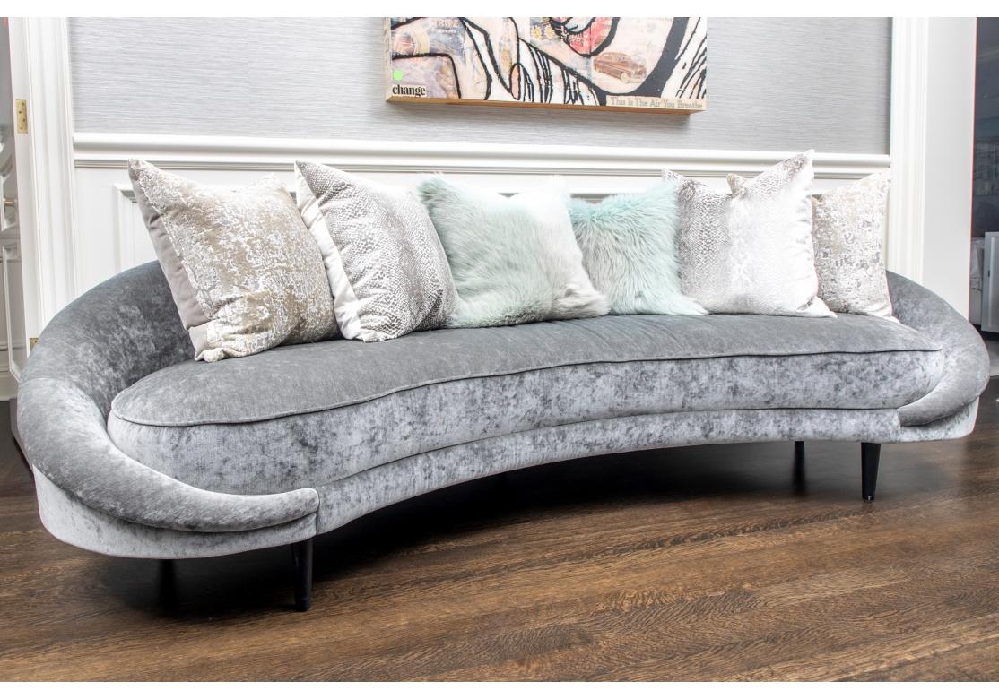 Contemporary Crescent Shaped Sofa Covered Plush Fabric For Sale