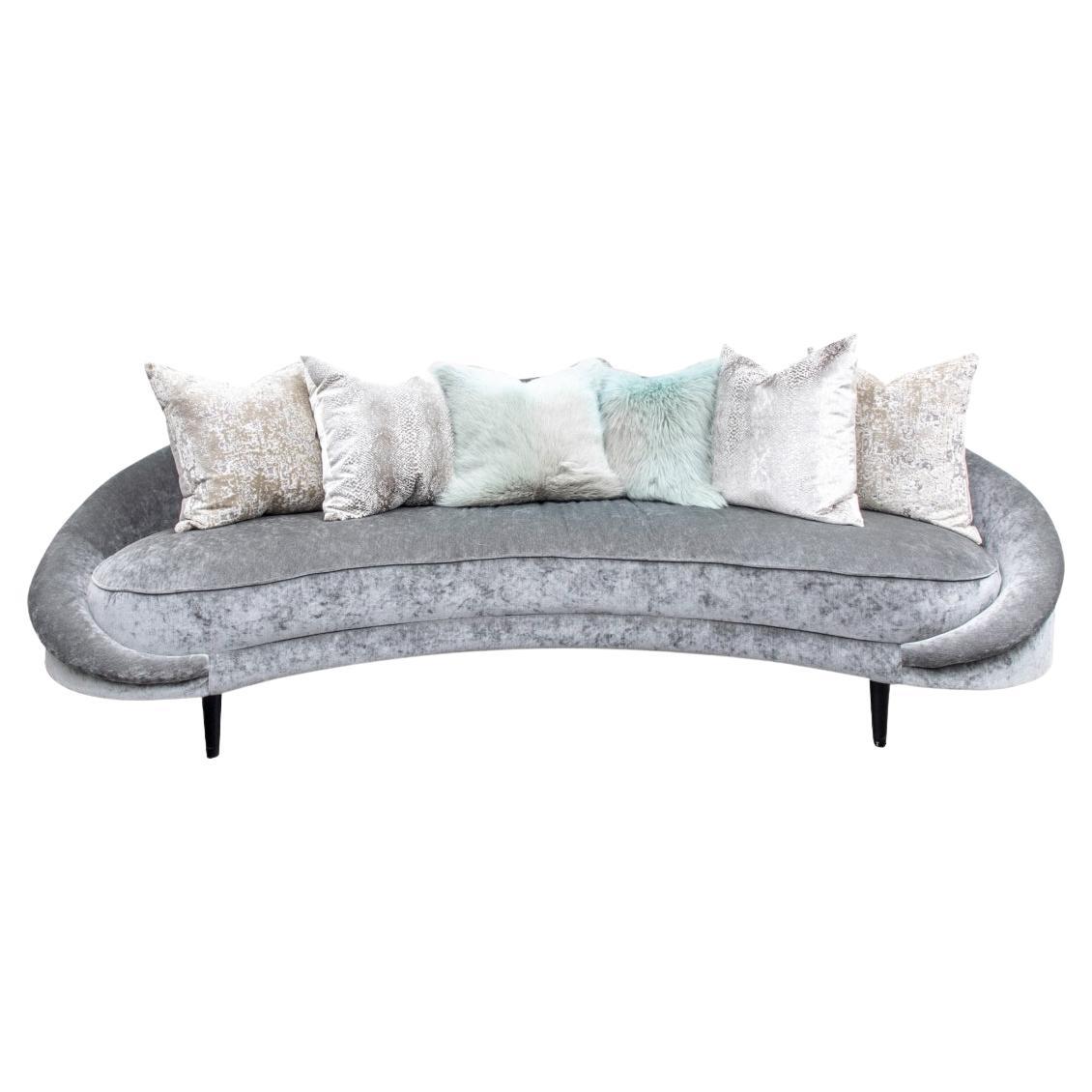 Crescent Shaped Sofa Covered Plush Fabric For Sale
