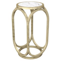 Crescent Side Table - Modern Handcrafted Brass Side Table with White Marble Top