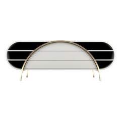 Crescent Sideboard - Modern Handcrafted White Lacquer Sideboard with Brass Legs