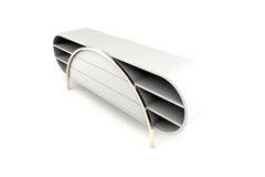 Crescent Sideboard - Modern Handcrafted White Lacquer Sideboard with Brass Legs